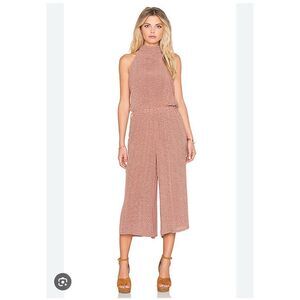 FAITHFULL THE BRAND Fleetwood Jumpsuit Rust & White Print Wide-Leg Halter